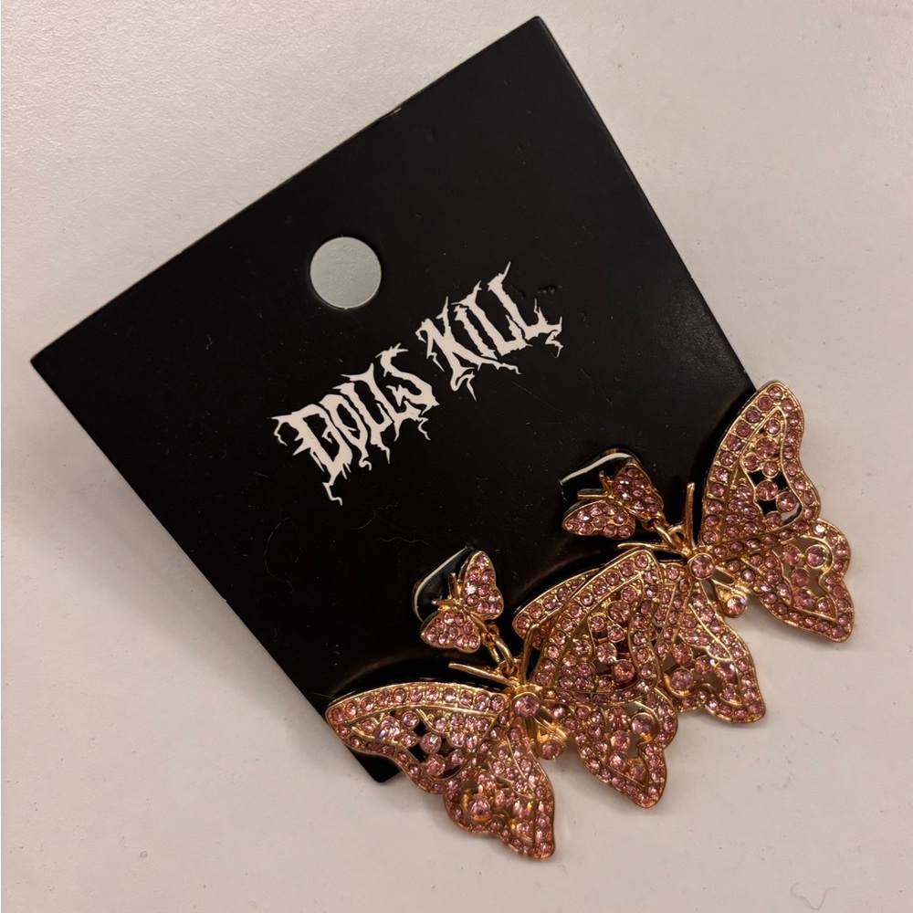 Dolls Kill Butterfly Earrings - Pink - Picture 1 of 4